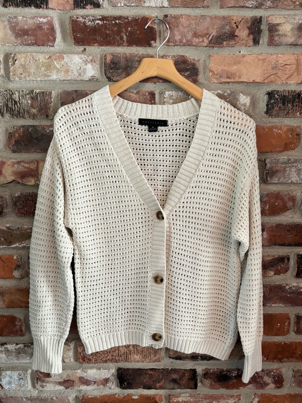 Sanctuary White Open Knit Button Up V Neck Cardigan Sweater, XS